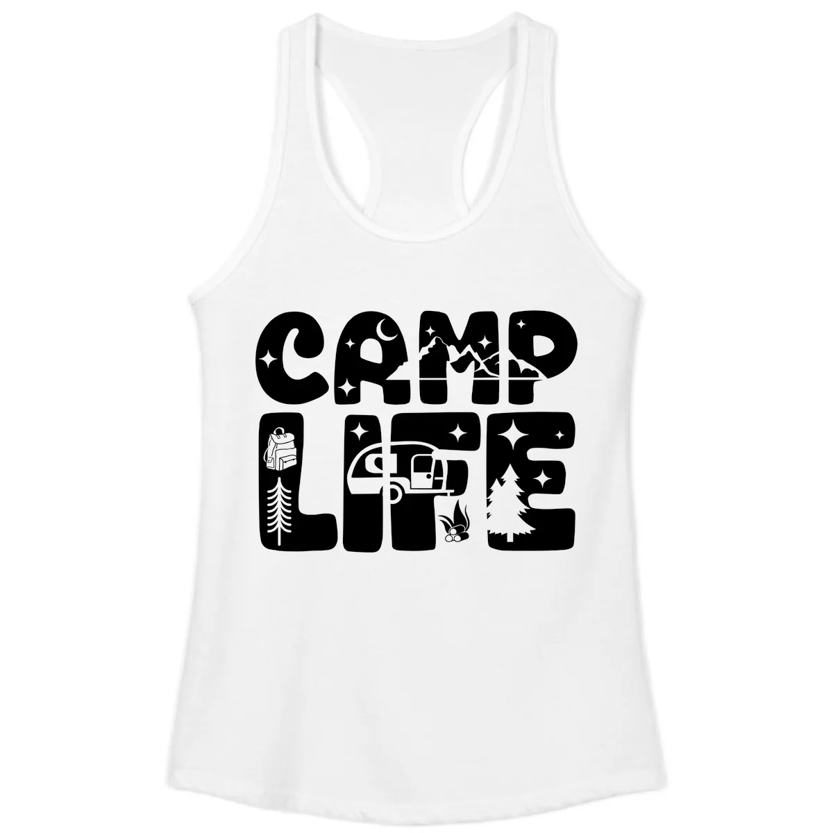 Camp Life Adventure Grid Ladies Tank in White