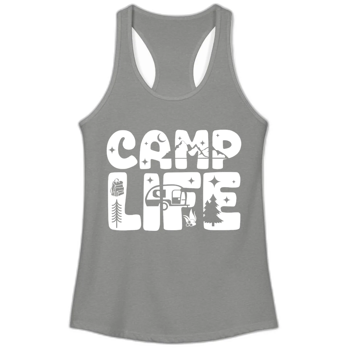 Camp Life Adventure Grid Ladies Tank in Heather Grey