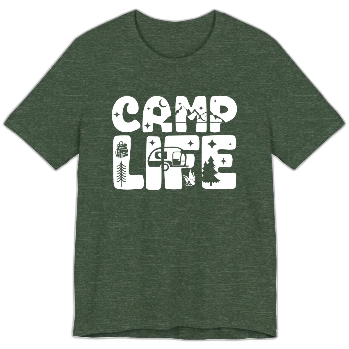 Camp Life Adventure Grid Premium T-Shirt in Heather Forest