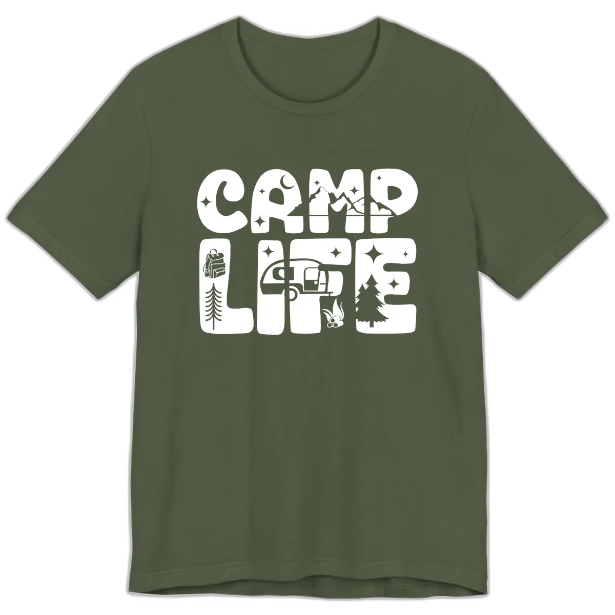 Camp Life Adventure Grid Premium T-Shirt in Military Green