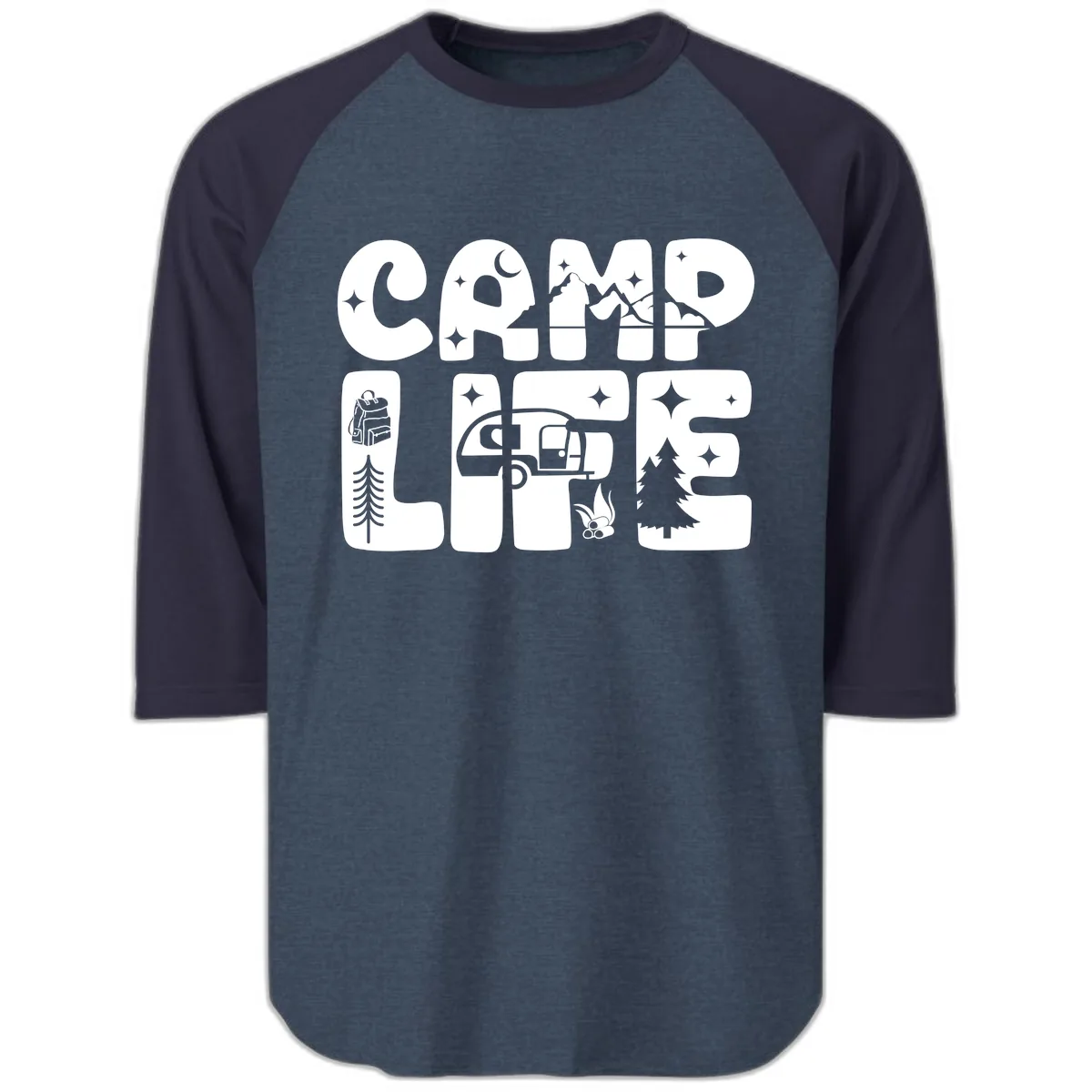 Camp Life Adventure Grid Raglan 3/4 in Heather Denim Navy