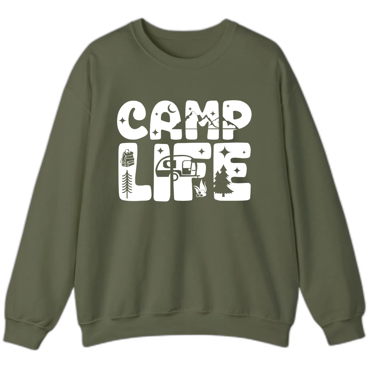 Camp Life Adventure Grid Sweatshirt in Military Green