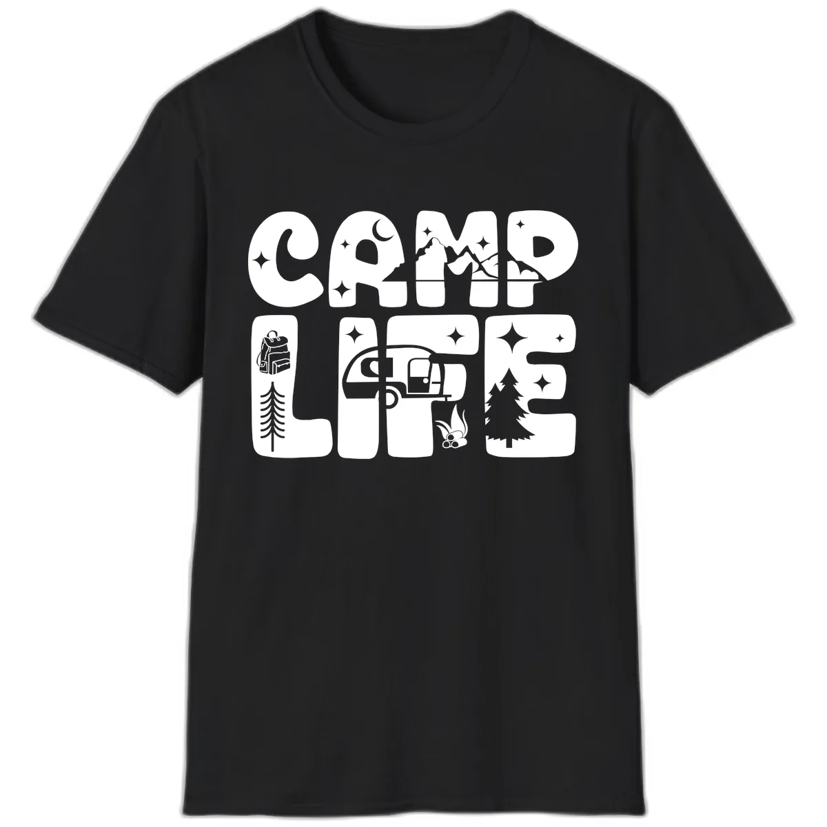 Camp Life Adventure Grid T-Shirt in Black
