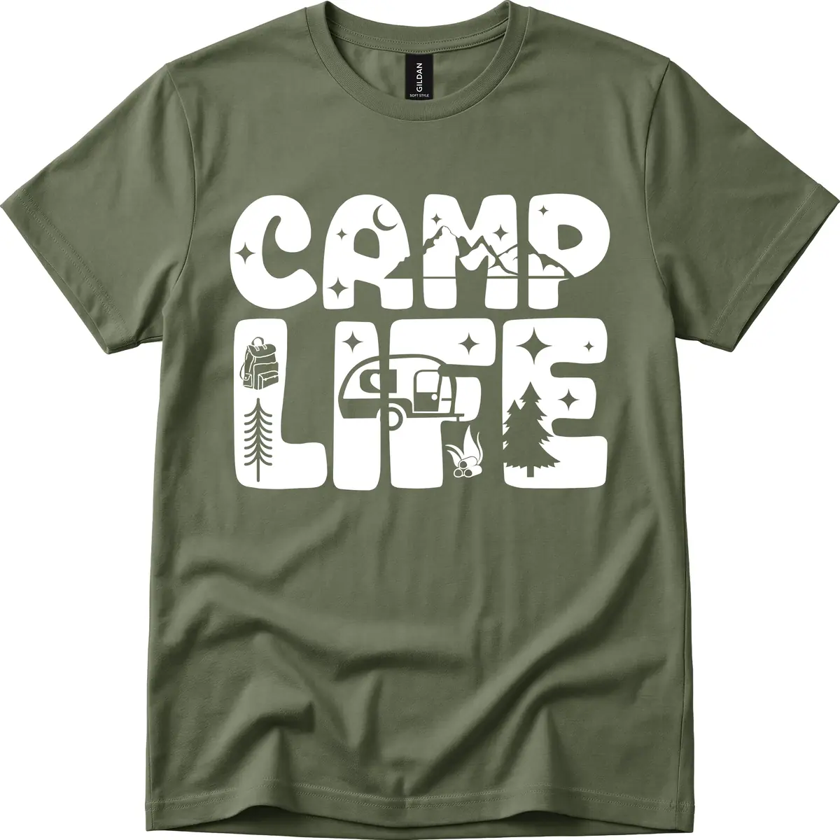 Camp Life Adventure Grid T-Shirt in Military Green