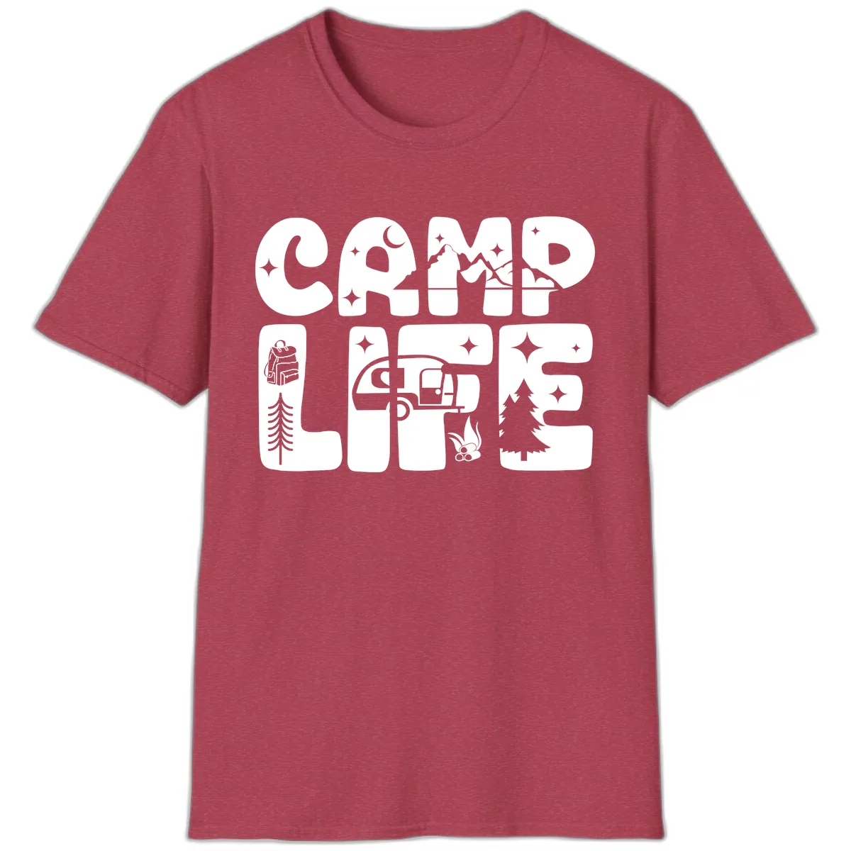 Camp Life Adventure Grid T-Shirt in Heather Cardinal