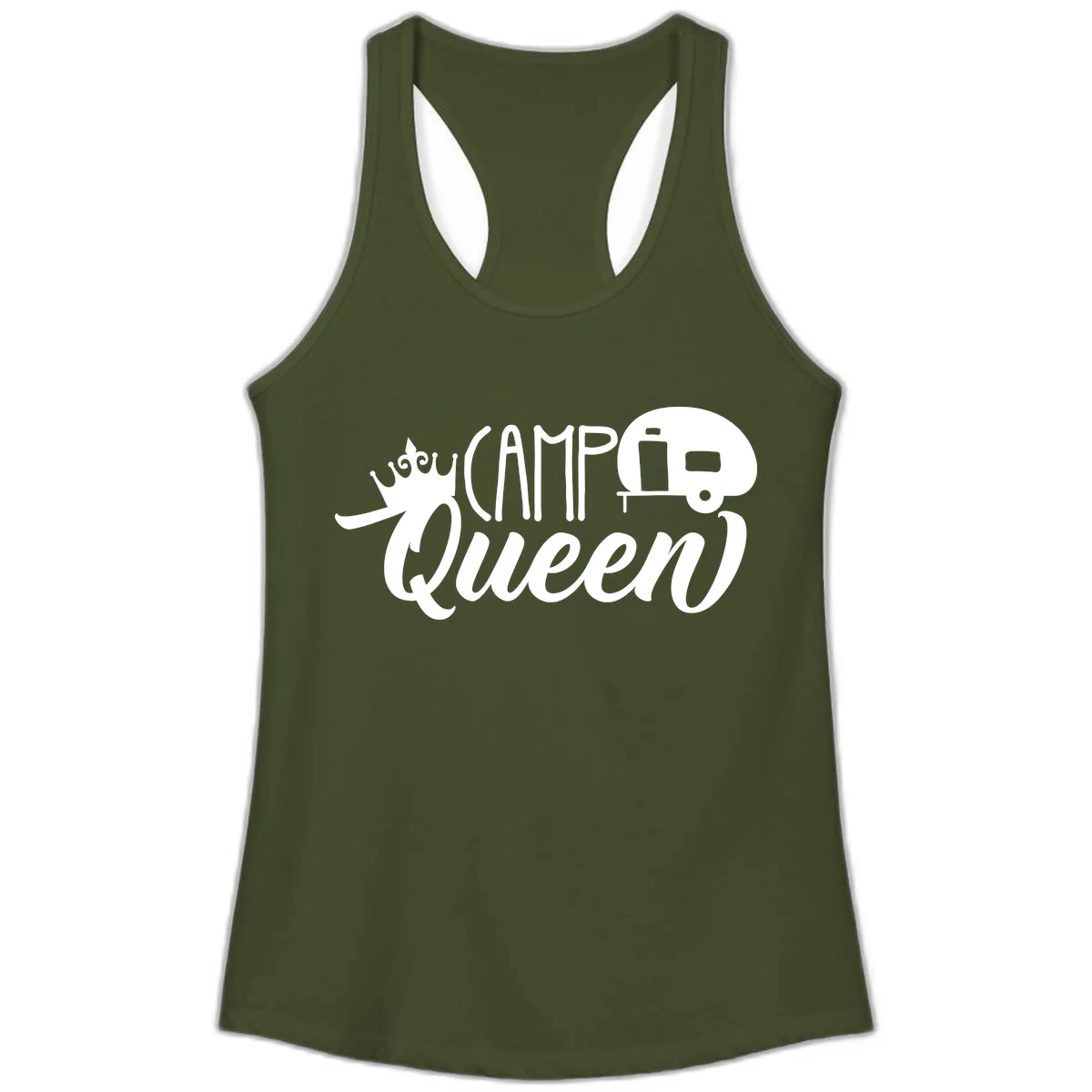 Camp Queen Glamping Life Ladies Tank in Solid Military Green
