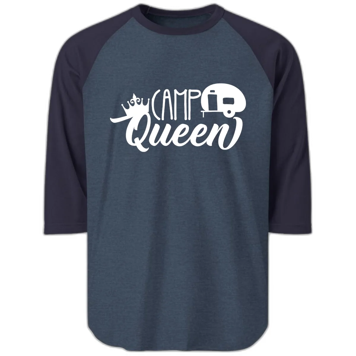 Camp Queen Glamping Life Raglan 3/4 in Heather Denim Navy