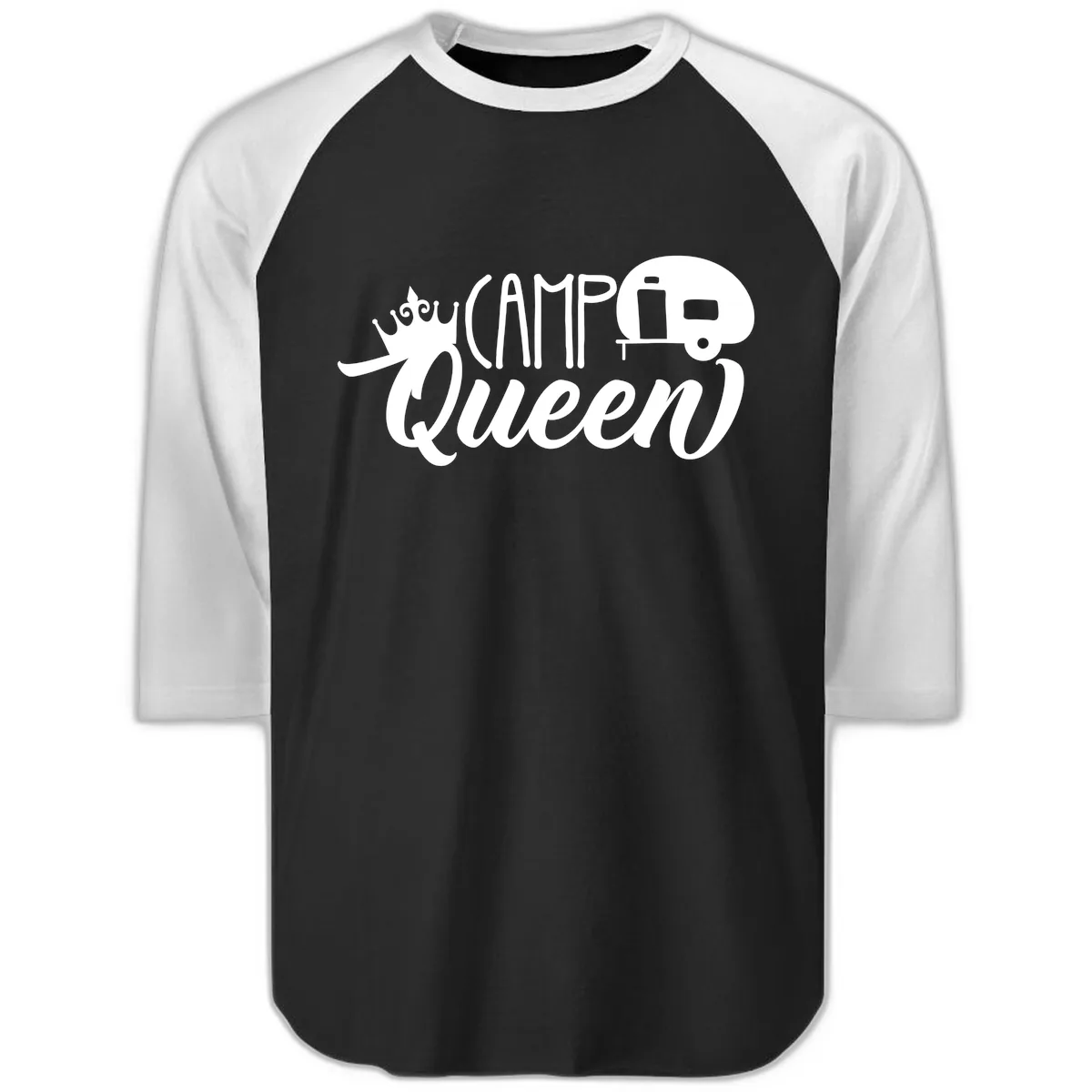 Camp Queen Glamping Life Raglan 3/4 in Black White