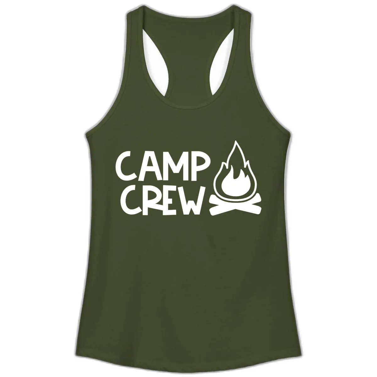 Camp Crew Campfire Ladies Tank in Solid Military Green