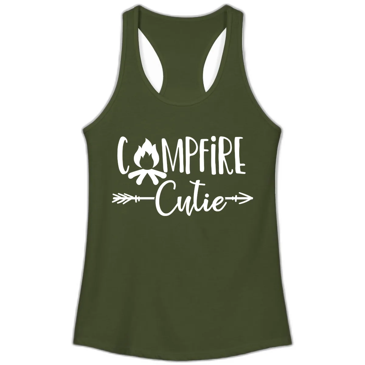 Campfire Cutie Ladies Tank in Solid Military Green