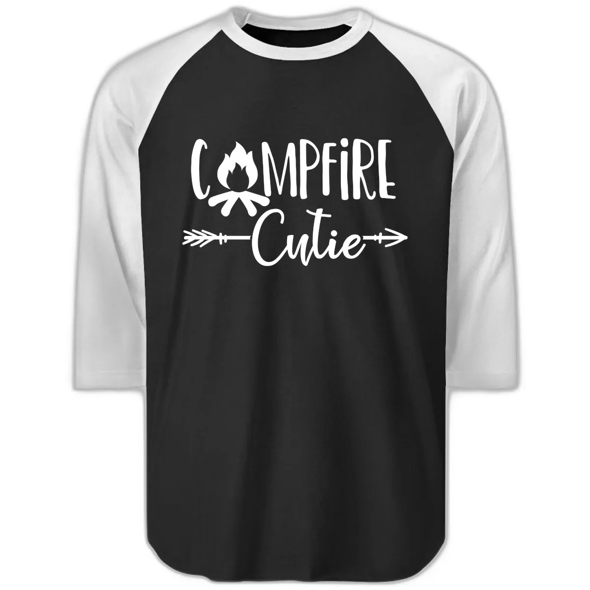 Campfire Cutie Raglan 3/4 in Black White