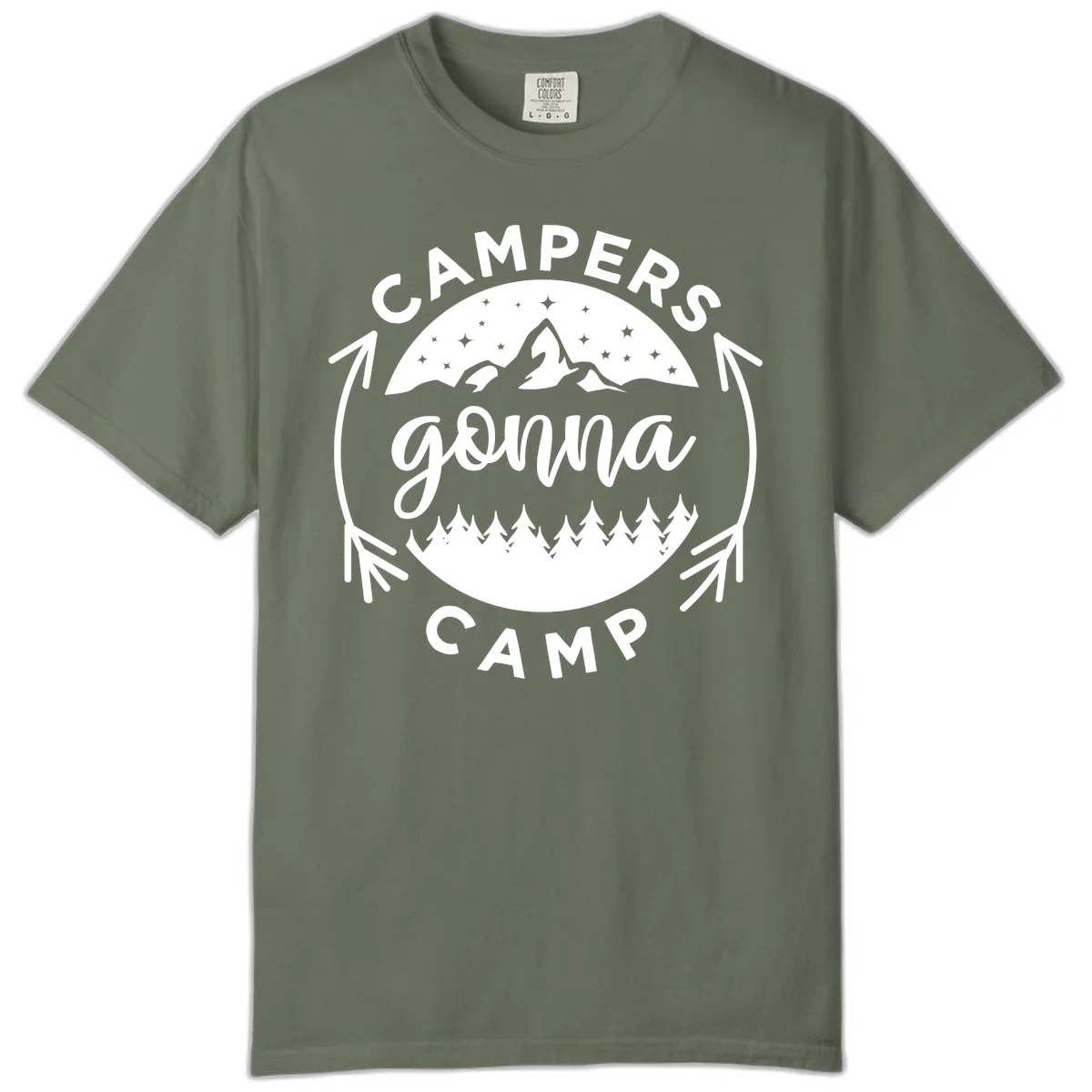 Campers Gonna Camp Mountain Badge Comfort Color in Moss