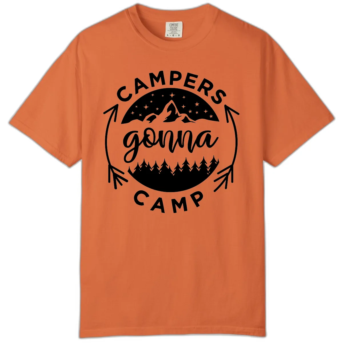 Campers Gonna Camp Mountain Badge Comfort Color in Burnt Orange