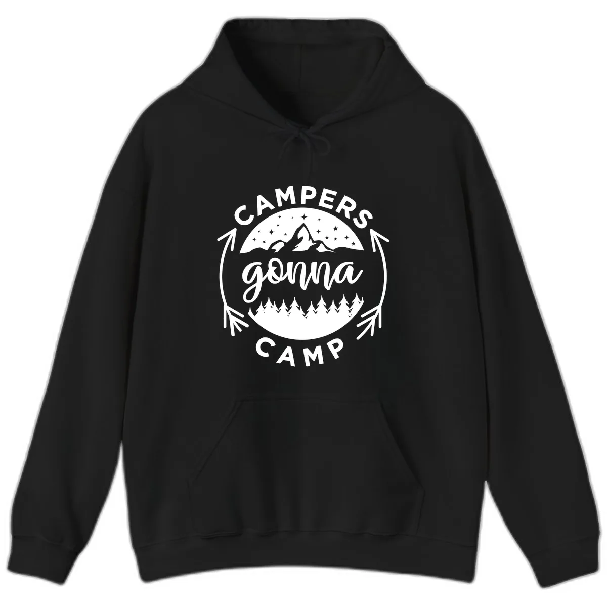 Campers Gonna Camp Mountain Badge Hoodie in Black