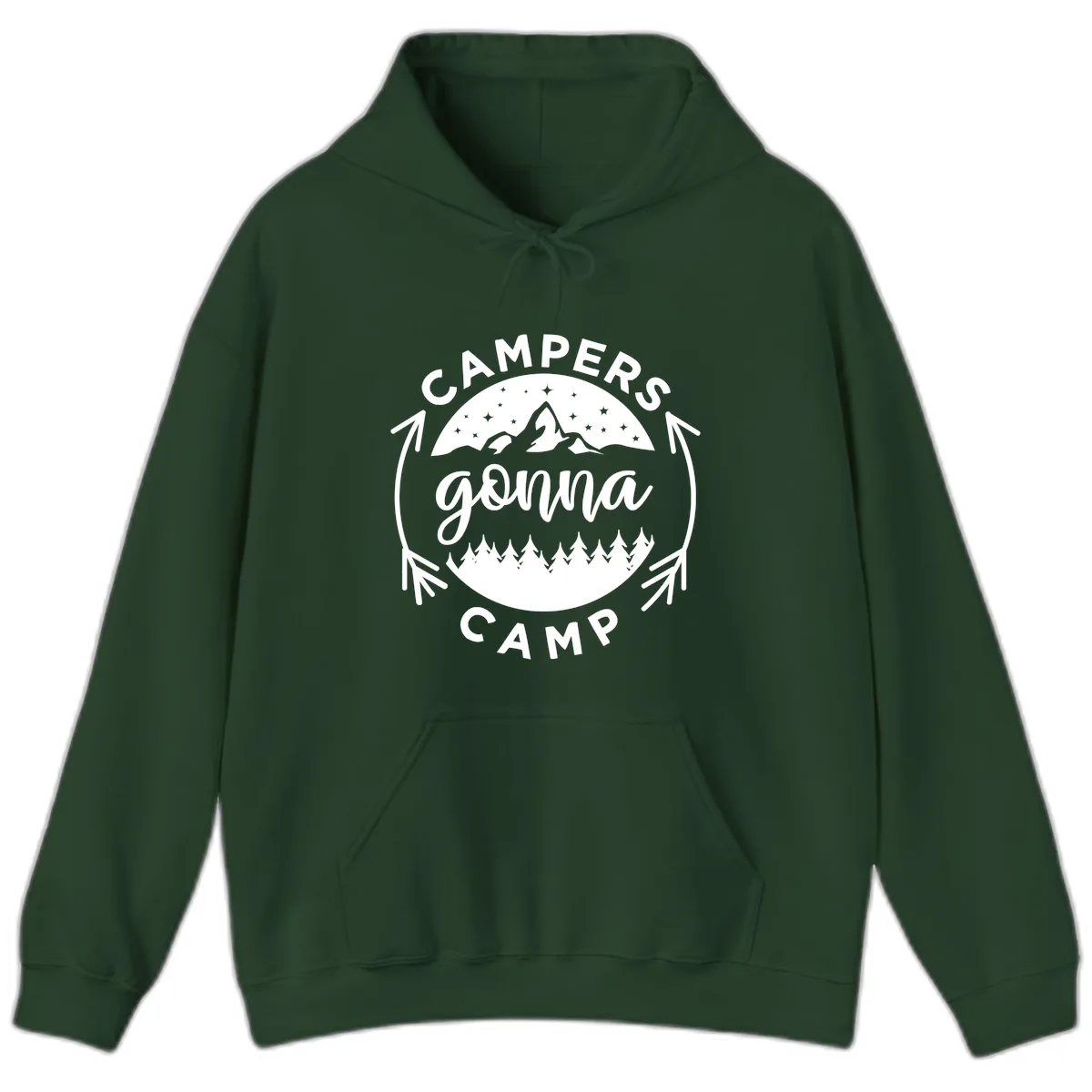 Campers Gonna Camp Mountain Badge Hoodie in Forest Green