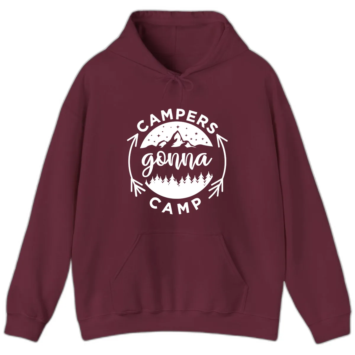 Campers Gonna Camp Mountain Badge Hoodie in Maroon
