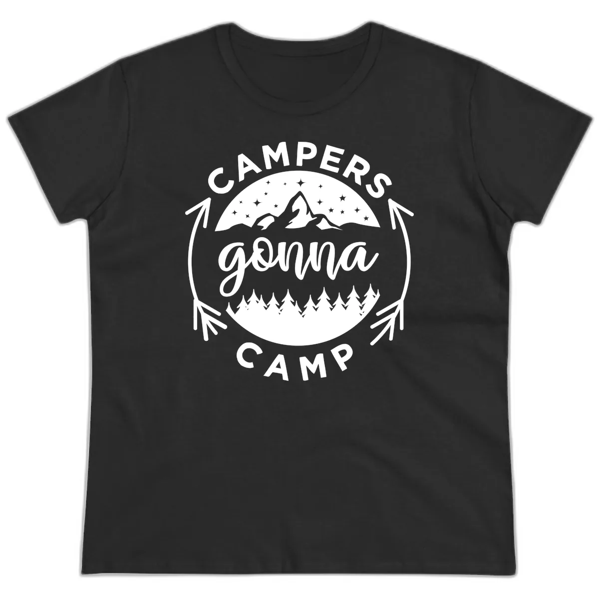 Campers Gonna Camp Mountain Badge Ladies Tee in Black