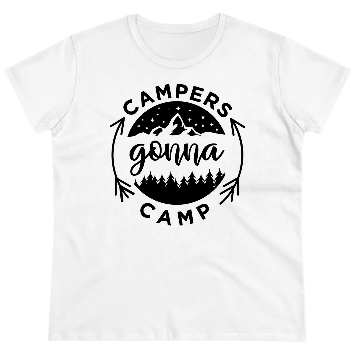 Campers Gonna Camp Mountain Badge Ladies Tee in White