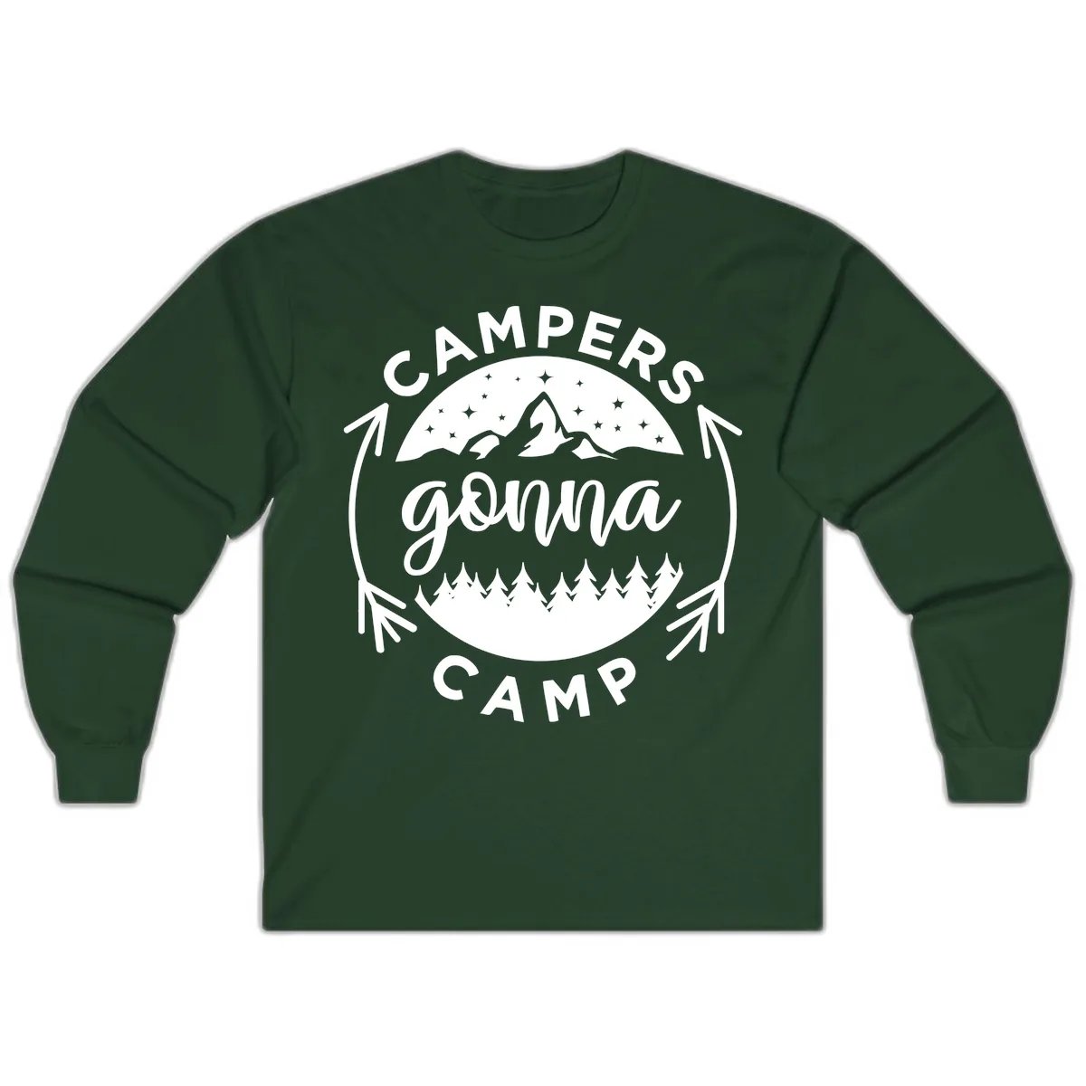 Campers Gonna Camp Mountain Badge Long Sleeve in Forest Green