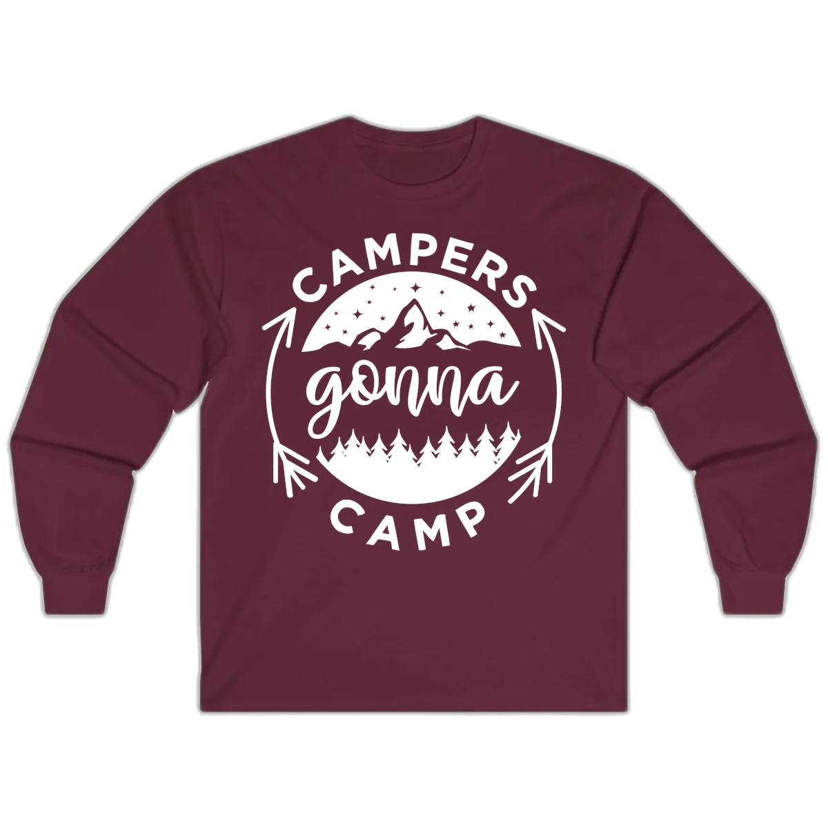 Campers Gonna Camp Mountain Badge Long Sleeve in Maroon