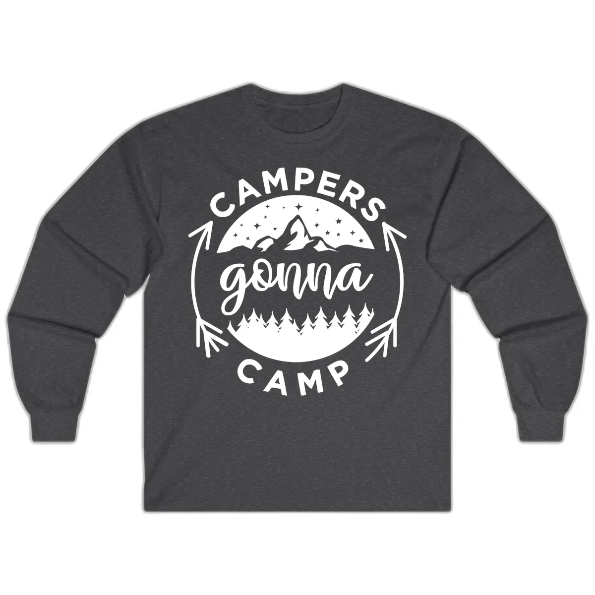 Campers Gonna Camp Mountain Badge Long Sleeve in Dark Heather