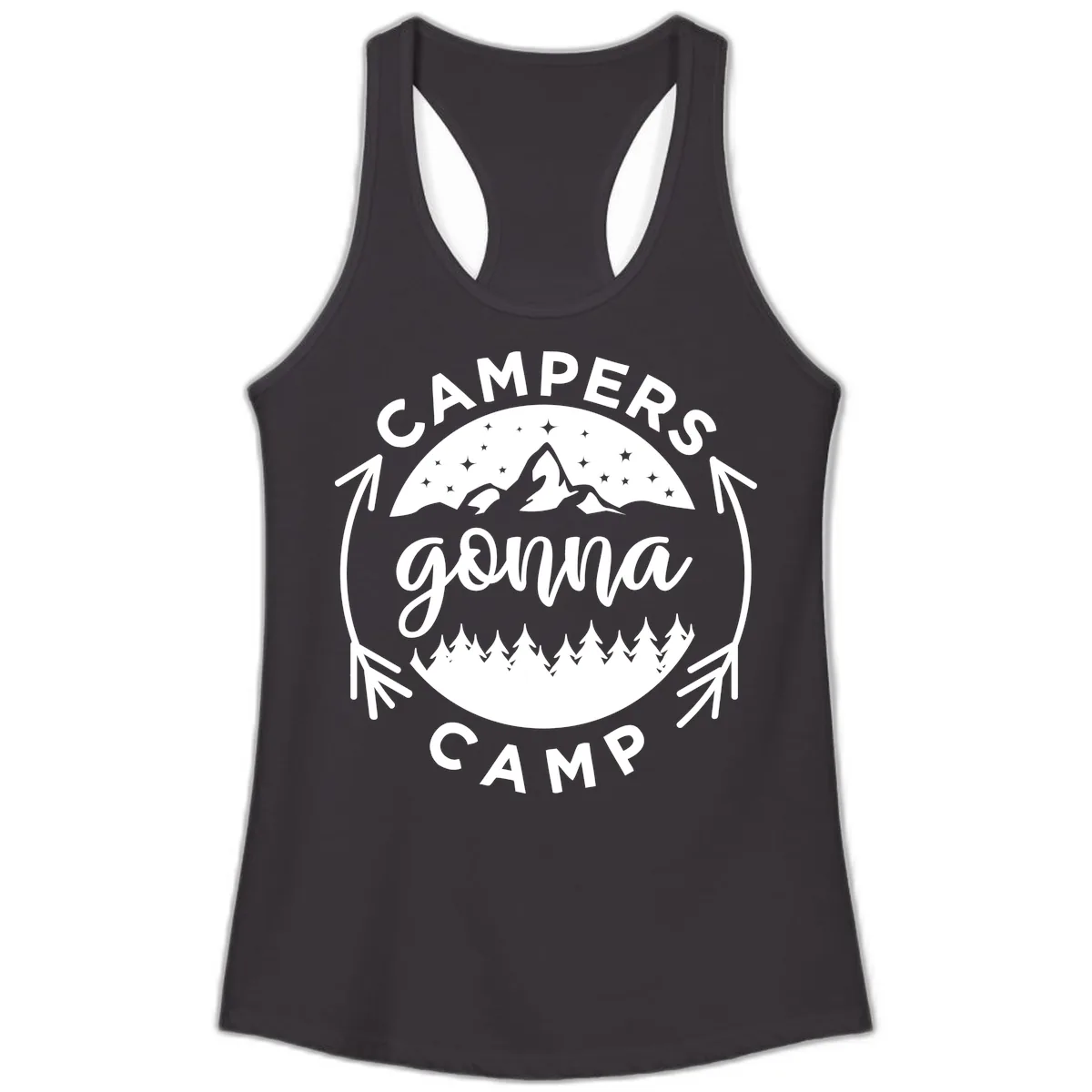 Campers Gonna Camp Mountain Badge Ladies Tank in Black