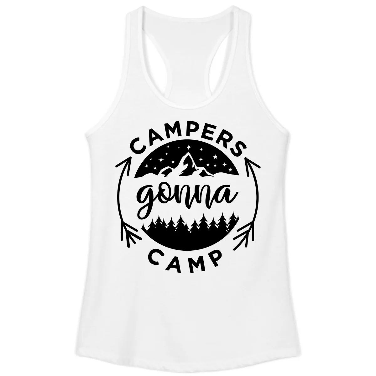 Campers Gonna Camp Mountain Badge Ladies Tank in White