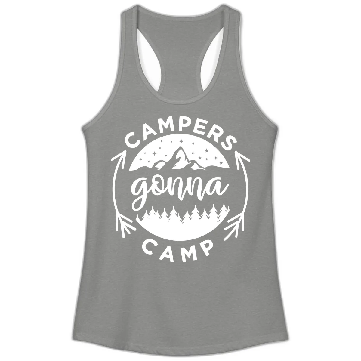 Campers Gonna Camp Mountain Badge Ladies Tank in Heather Grey