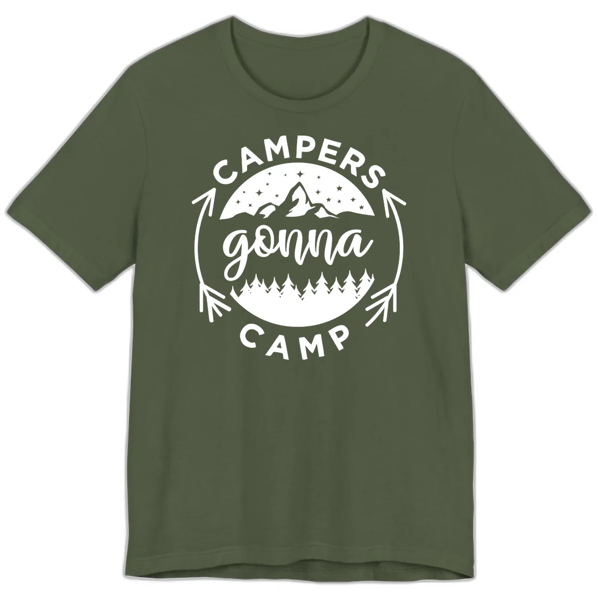 Campers Gonna Camp Mountain Badge Premium T-Shirt in Military Green