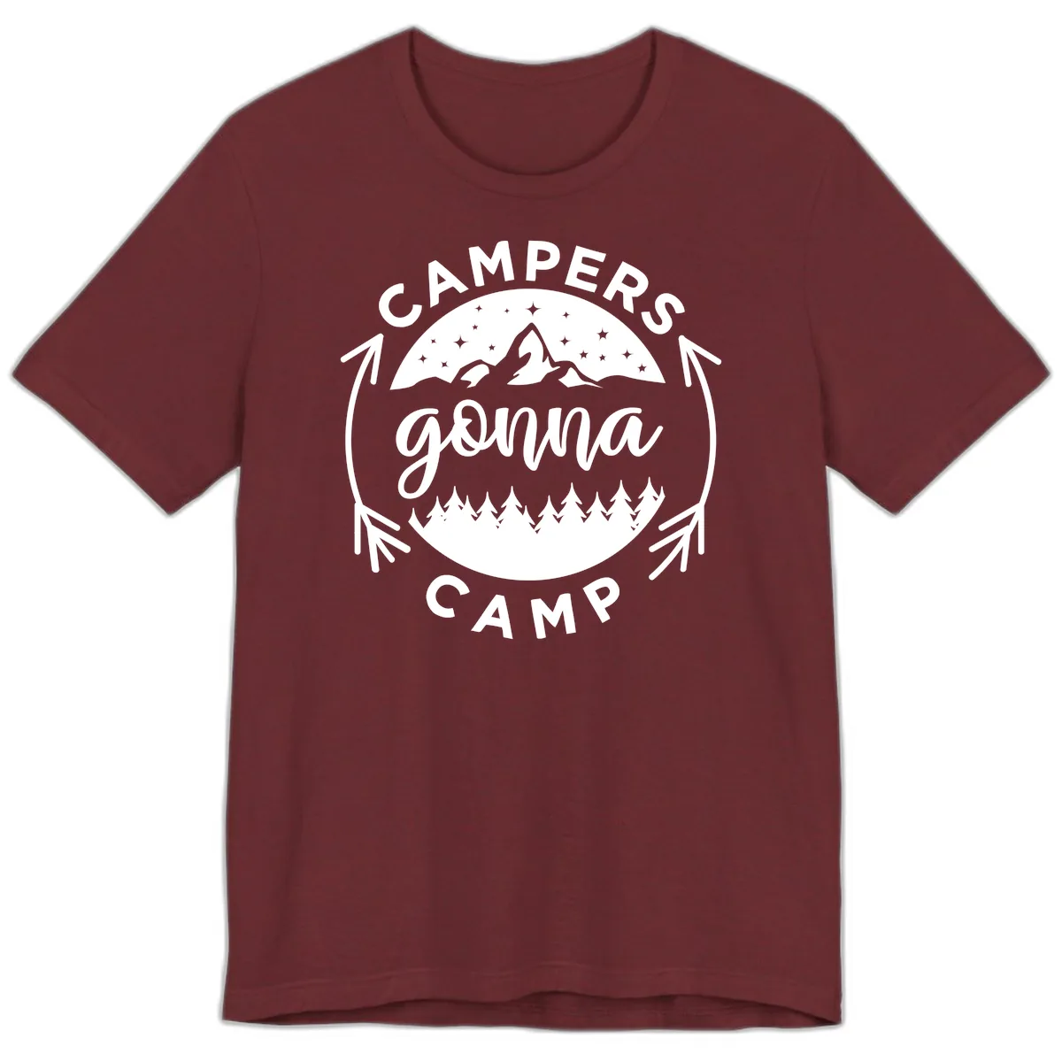 Campers Gonna Camp Mountain Badge Premium T-Shirt in Heather Cardinal
