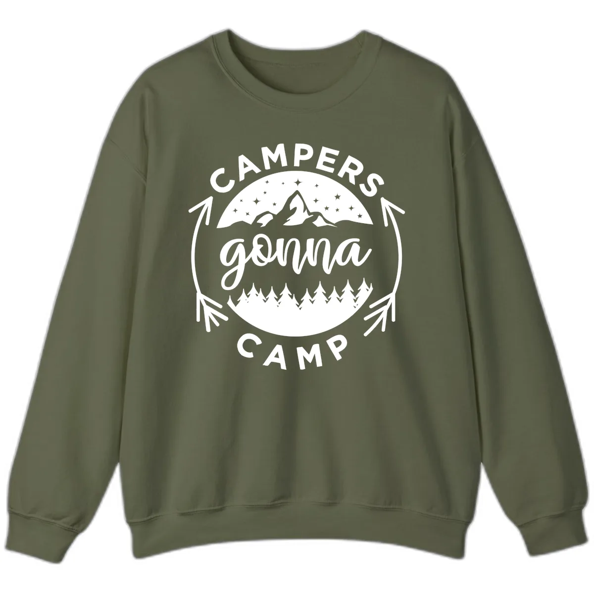 Campers Gonna Camp Mountain Badge Sweatshirt in Military Green