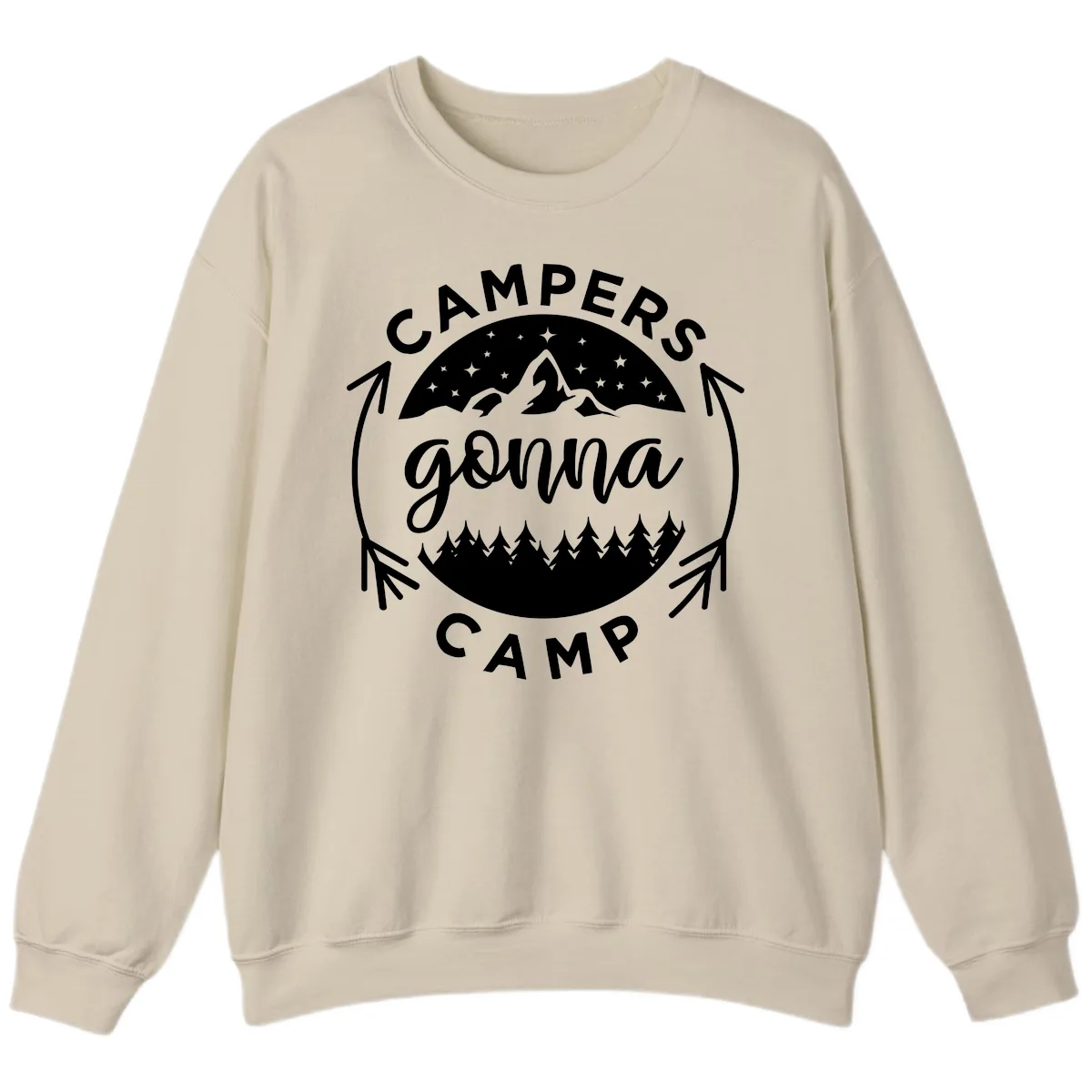Campers Gonna Camp Mountain Badge Sweatshirt in Sand