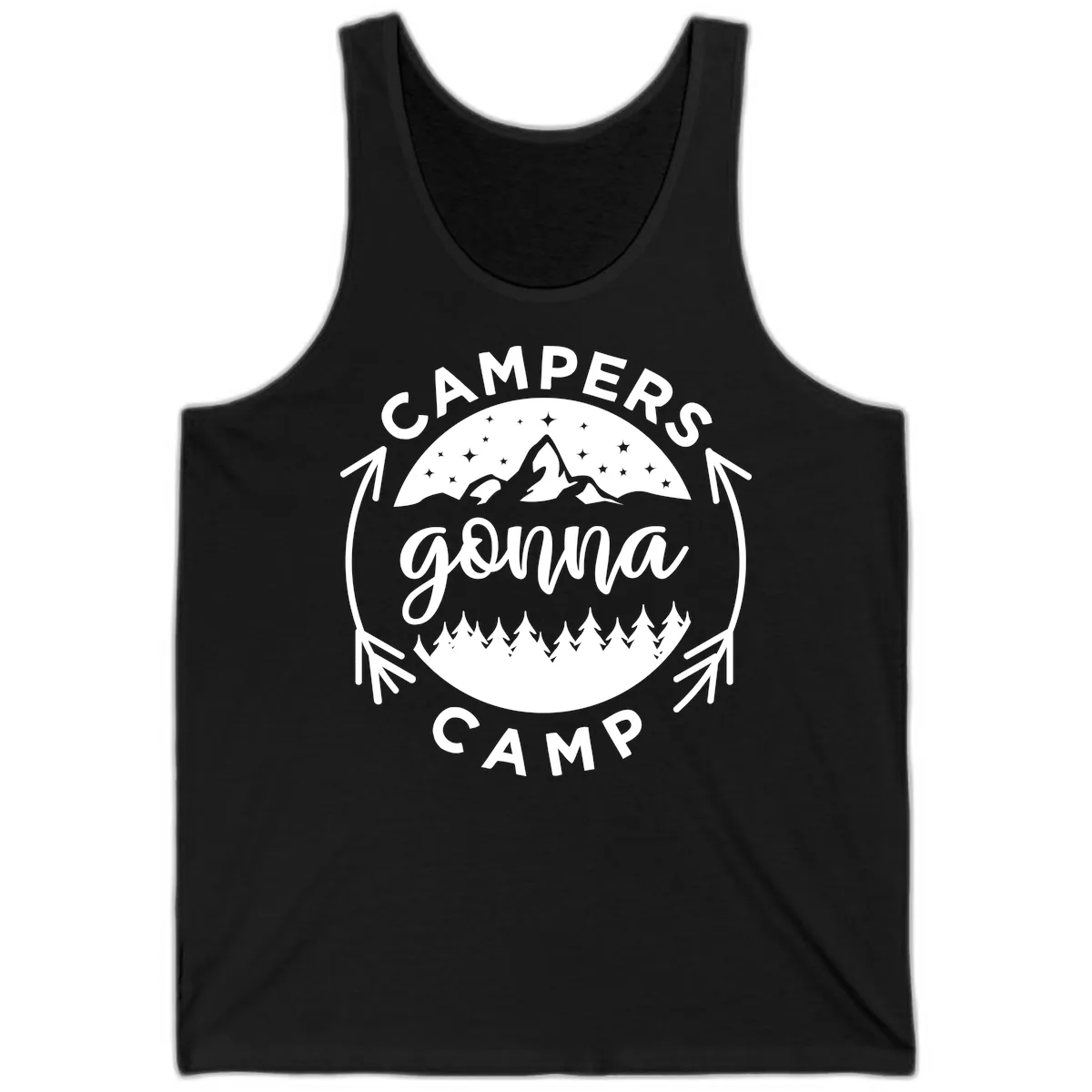 Campers Gonna Camp Mountain Badge Tank in Black