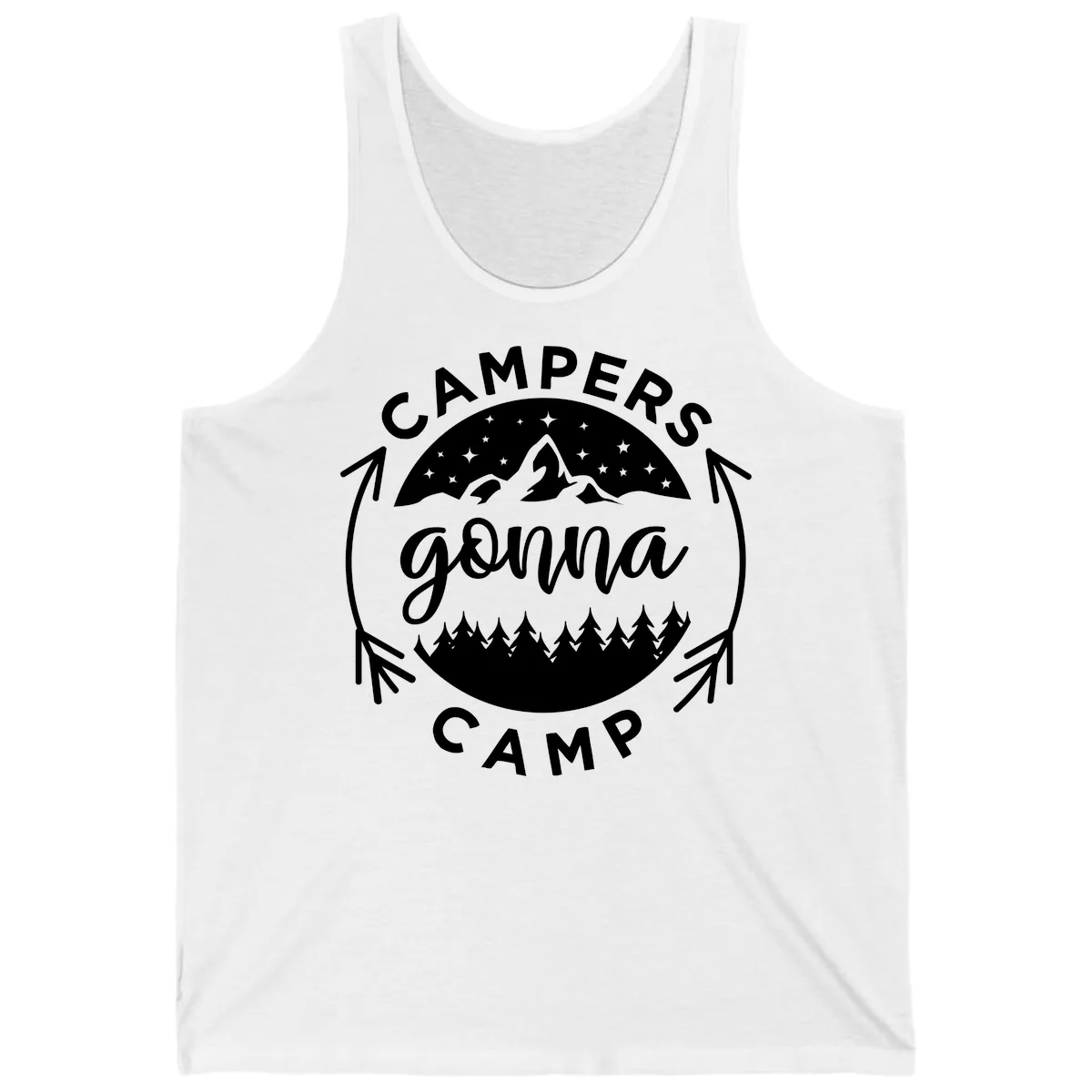 Campers Gonna Camp Mountain Badge Tank in White
