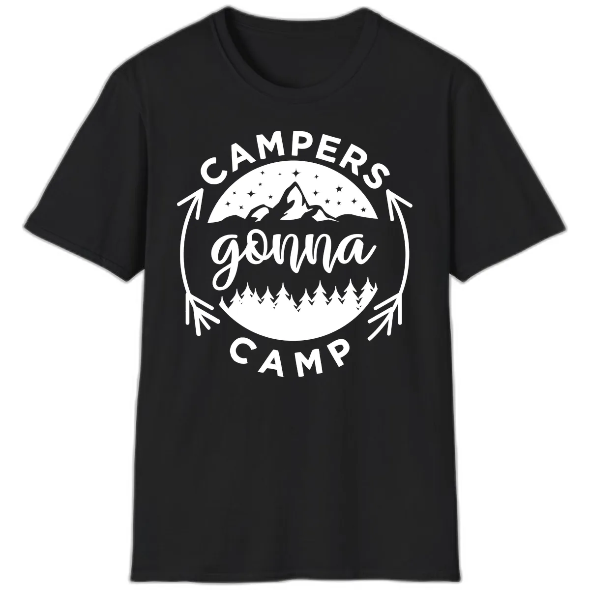 Campers Gonna Camp Mountain Badge T-Shirt in Black