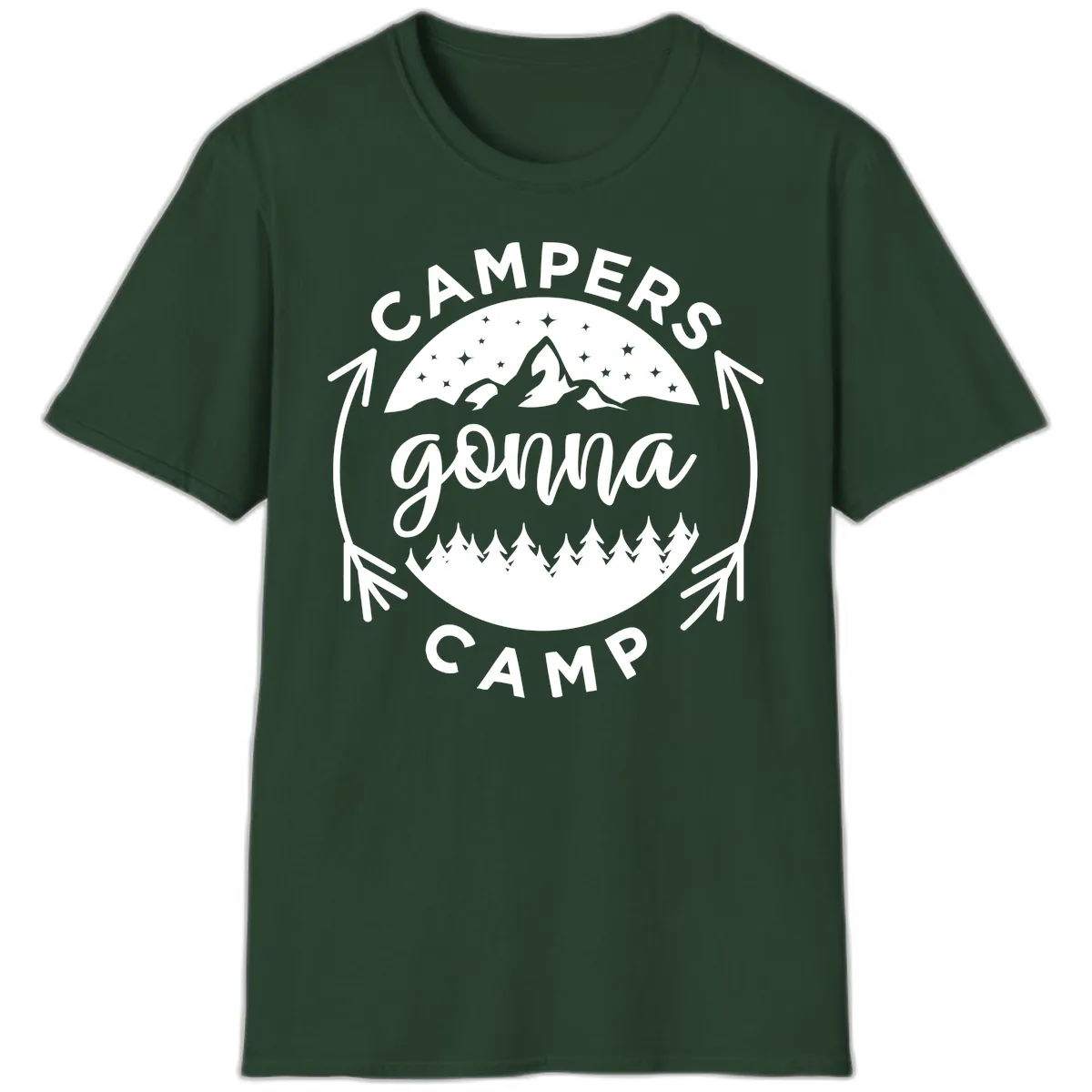 Campers Gonna Camp Mountain Badge T-Shirt in Forest Green