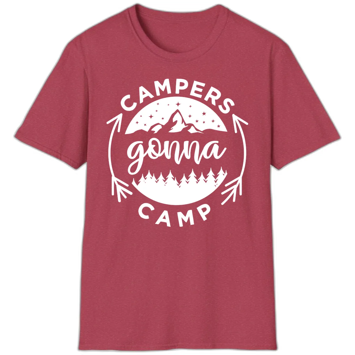 Campers Gonna Camp Mountain Badge T-Shirt in Heather Cardinal