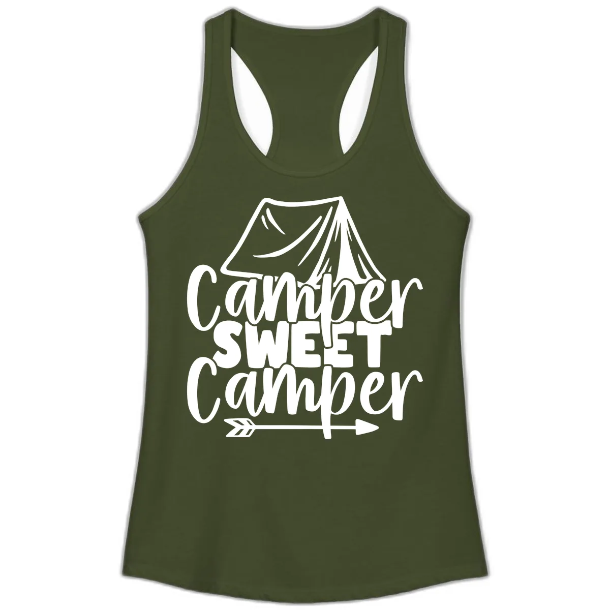 Camper Sweet Camper Ladies Tank in Solid Military Green
