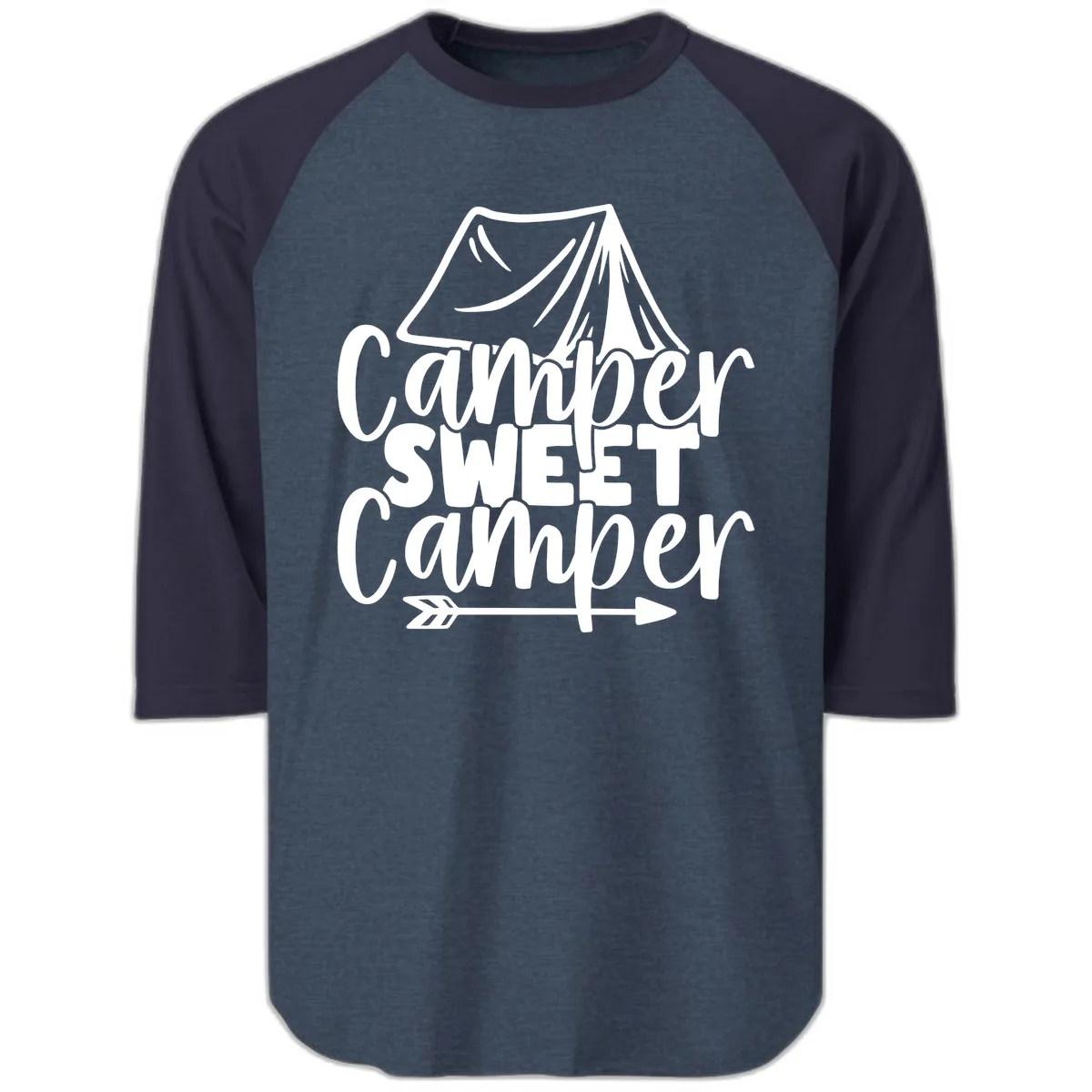 Camper Sweet Camper Raglan 3/4 in Heather Denim Navy