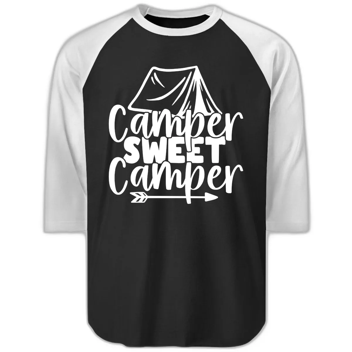 Camper Sweet Camper Raglan 3/4 in Black White