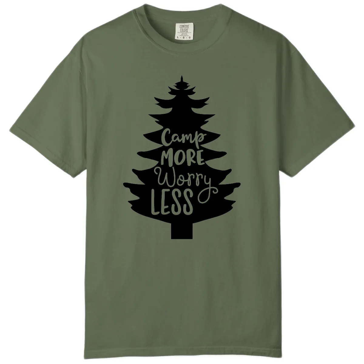Camp More Worry Less Pine Tree Comfort Color in Sage