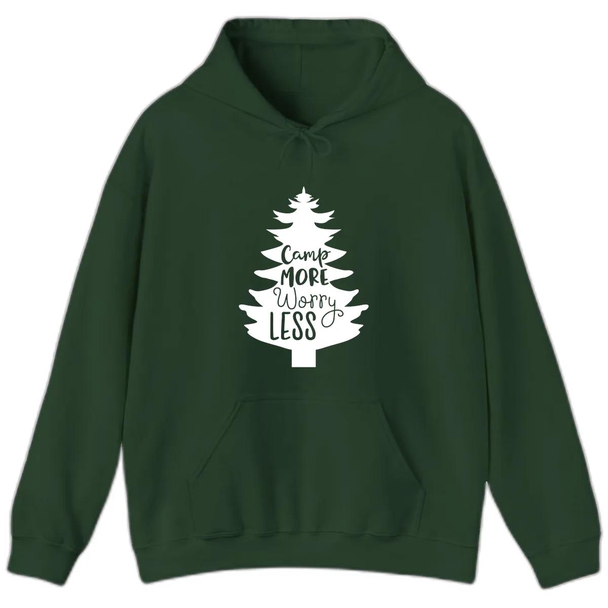 Camp More Worry Less Pine Tree Hoodie in Forest Green