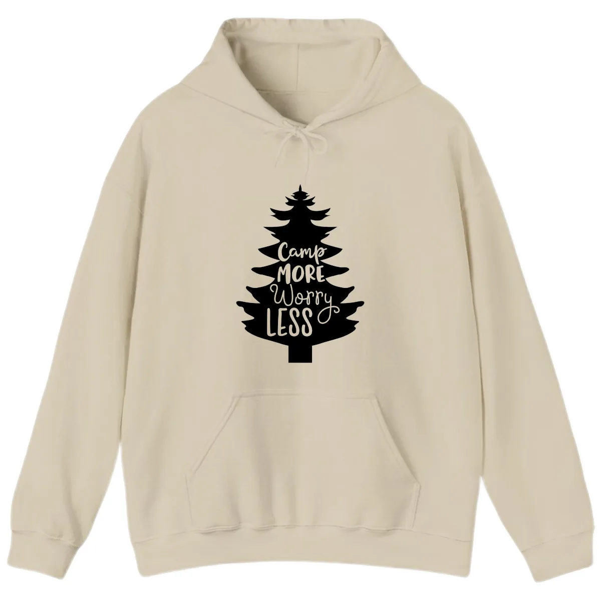 Camp More Worry Less Pine Tree Hoodie in Sand