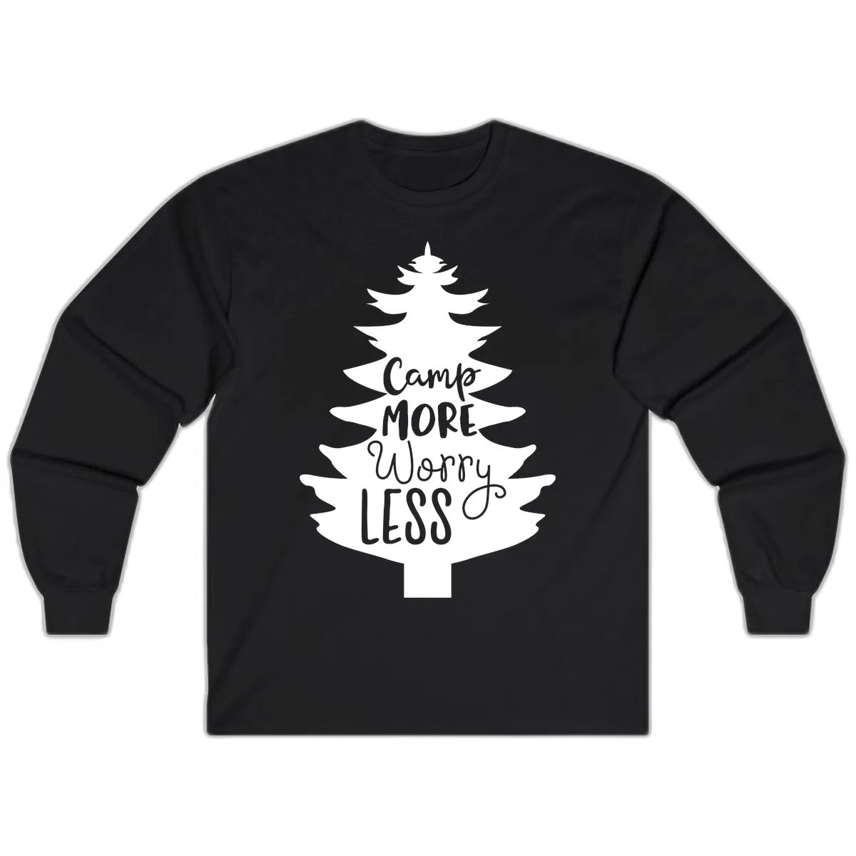 Camp More Worry Less Pine Tree Long Sleeve in Black