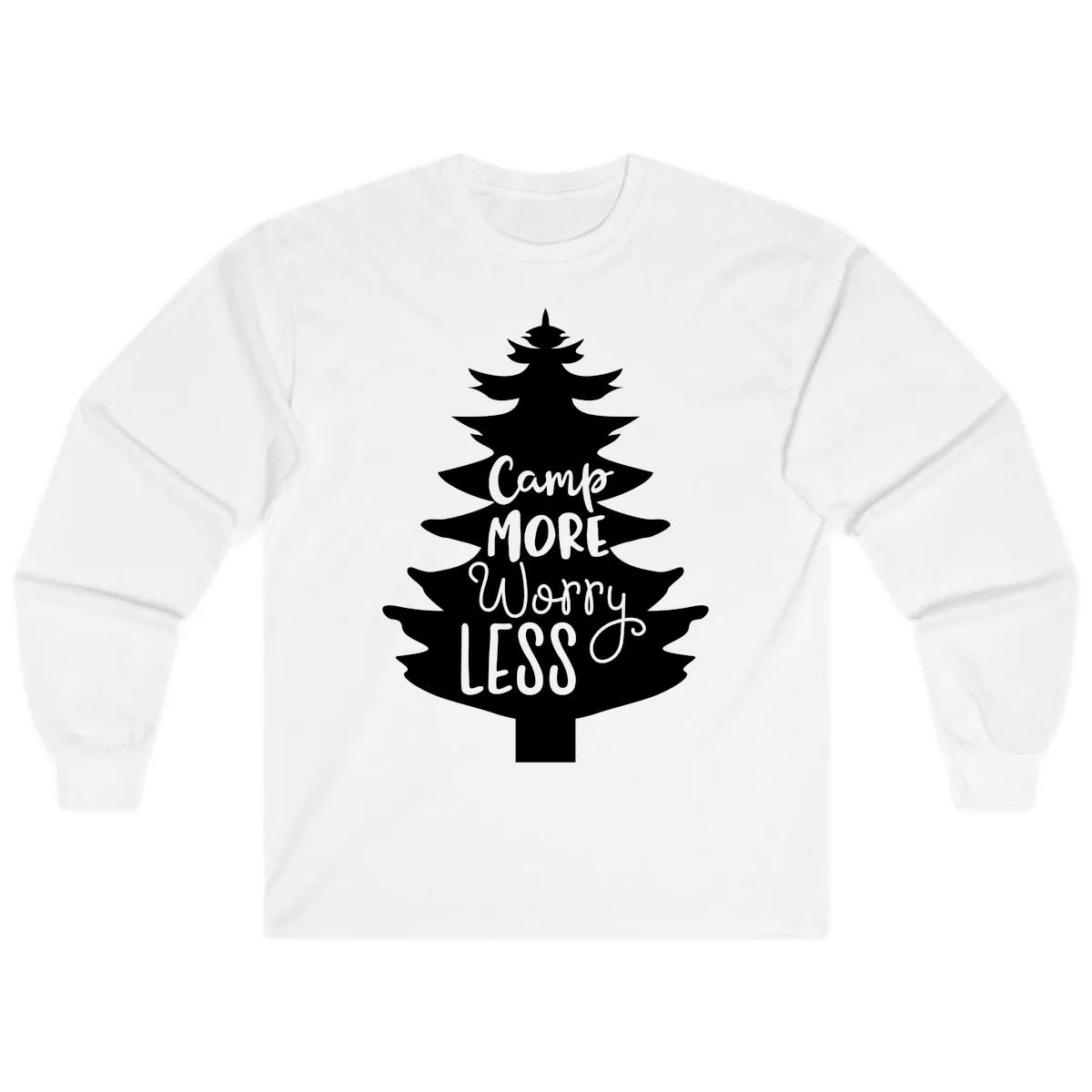 Camp More Worry Less Pine Tree Long Sleeve in White