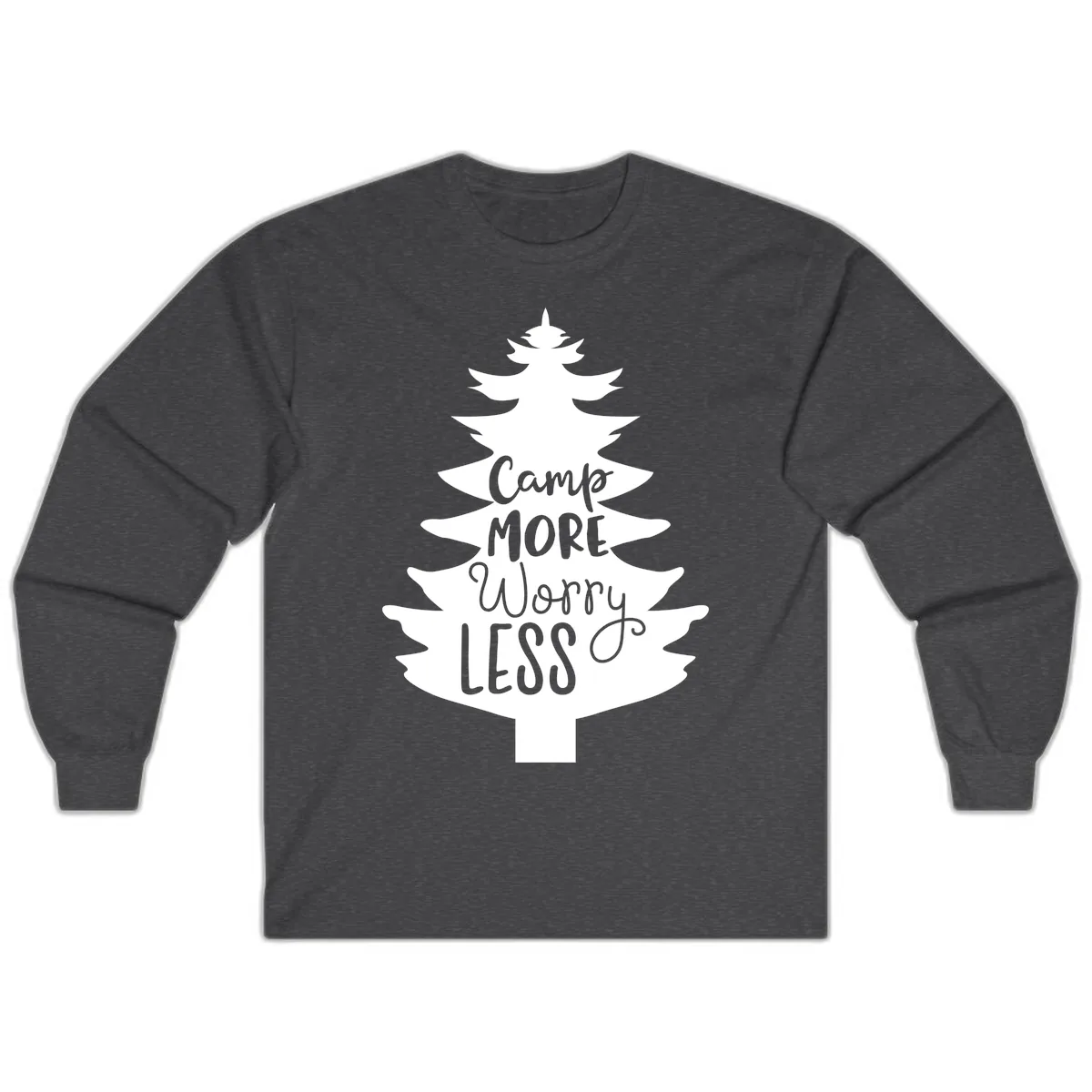 Camp More Worry Less Pine Tree Long Sleeve in Dark Heather
