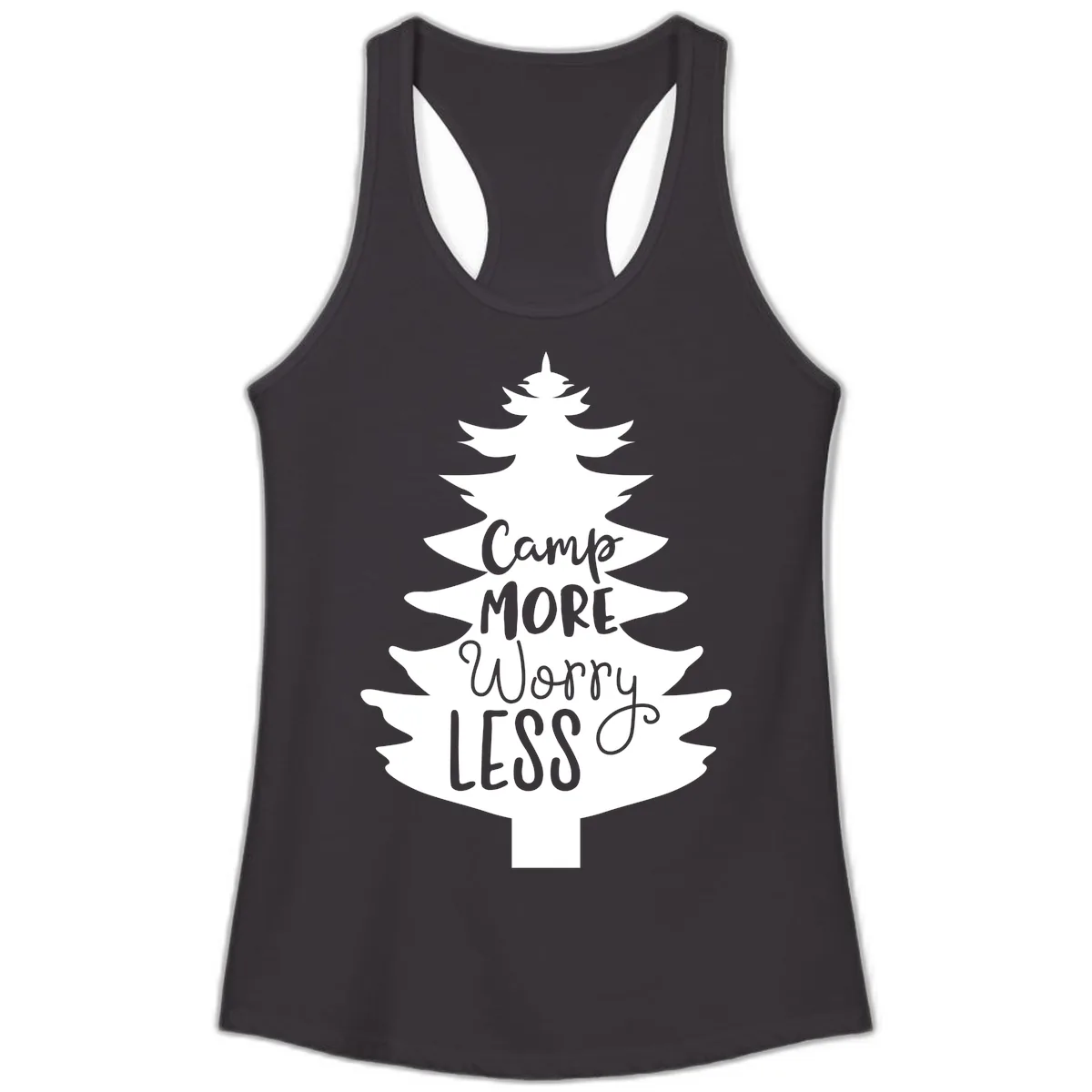 Camp More Worry Less Pine Tree Ladies Tank in Black