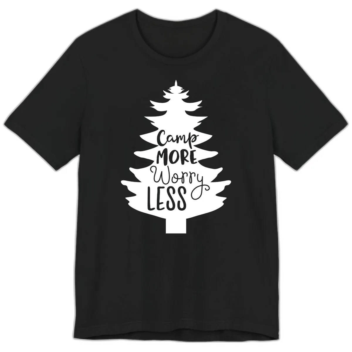 Camp More Worry Less Pine Tree Premium T-Shirt in Black