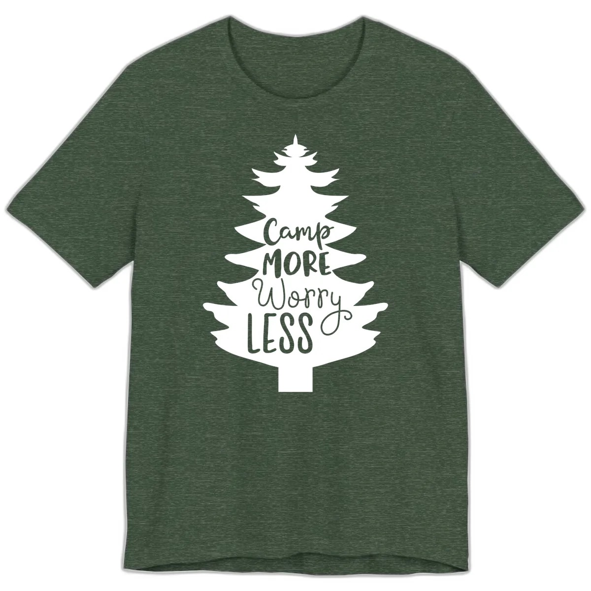 Camp More Worry Less Pine Tree Premium T-Shirt in Heather Forest