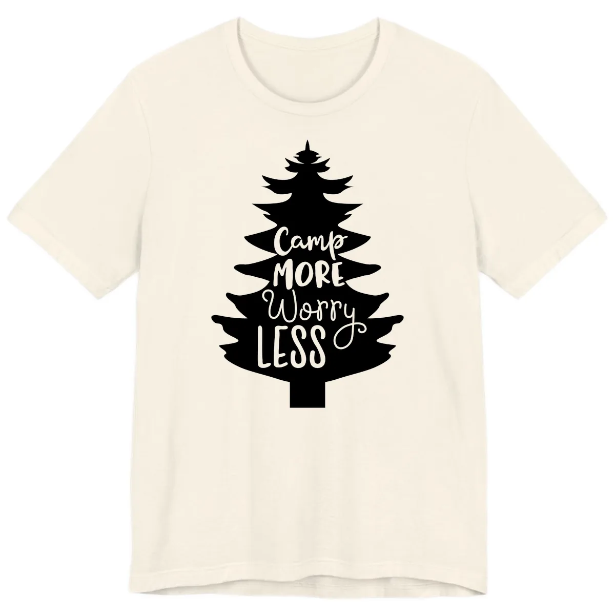 Camp More Worry Less Pine Tree Premium T-Shirt in Natural